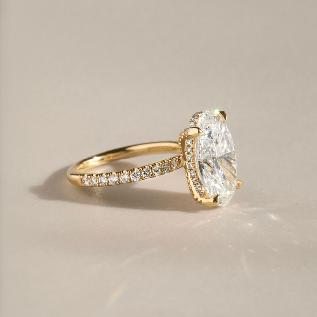 6.00 Carat Lab Grown Oval Diamond Band Engagement Ring In Yellow Gold - Kate