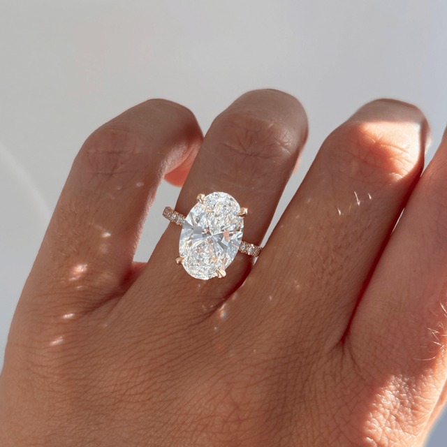 6.00 Carat Lab Grown Oval Diamond Band Engagement Ring In Yellow Gold - Kate
