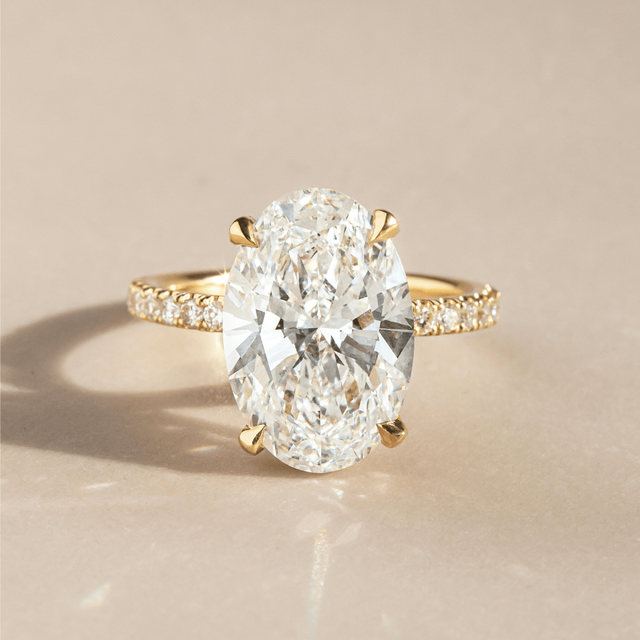 6.00 Carat Lab Grown Oval Diamond Band Engagement Ring In Yellow Gold - Kate