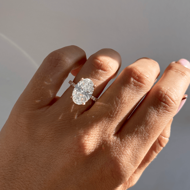 6.00 Carat Lab Grown Oval Diamond Band Engagement Ring In Yellow Gold - Kate