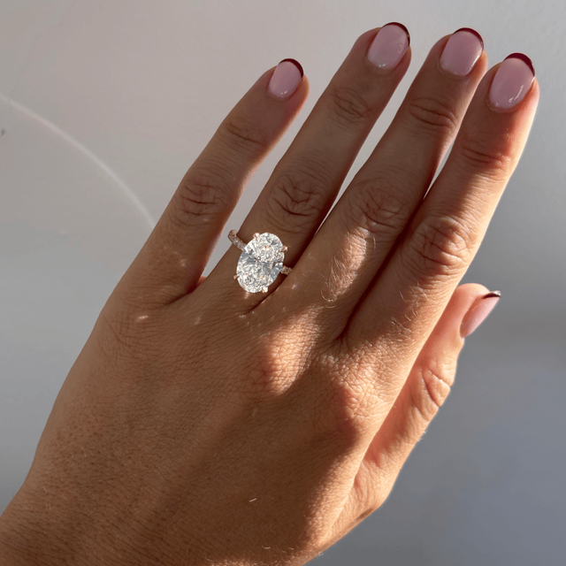 6.00 Carat Lab Grown Oval Diamond Band Engagement Ring In Yellow Gold - Kate