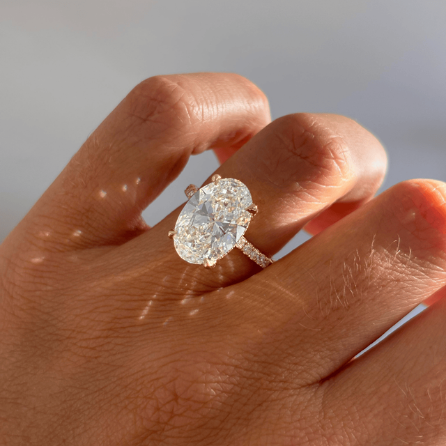 6.00 Carat Lab Grown Oval Diamond Band Engagement Ring In Yellow Gold - Kate