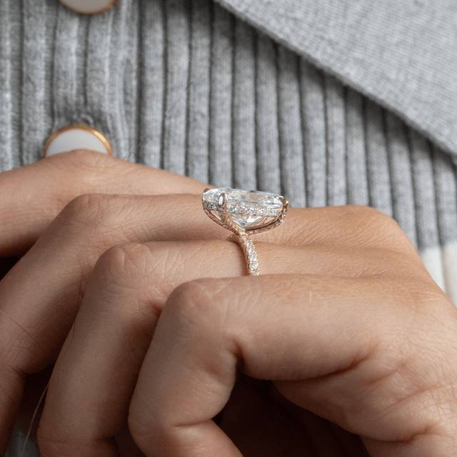 6.00 Carat Lab Grown Oval Diamond Band Engagement Ring In Yellow Gold - Kate