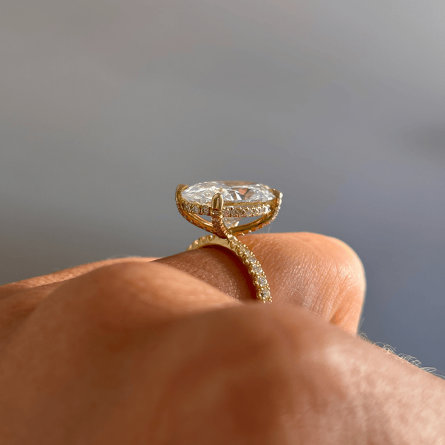 6.00 Carat Lab Grown Oval Diamond Band Engagement Ring In Yellow Gold - Kate