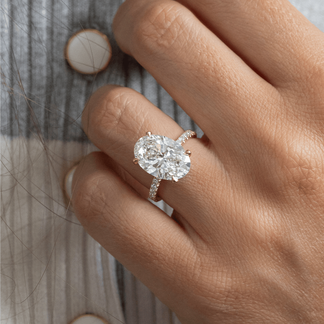 6.00 Carat Lab Grown Oval Diamond Band Engagement Ring In Yellow Gold - Kate
