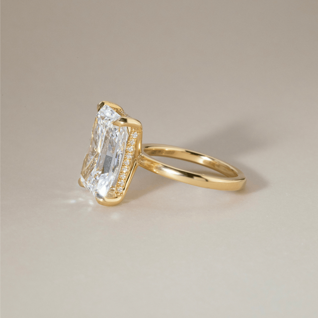 8.63 Carat Lab Grown Radiant Hidden Halo Engagement Ring In Yellow Gold - Kate