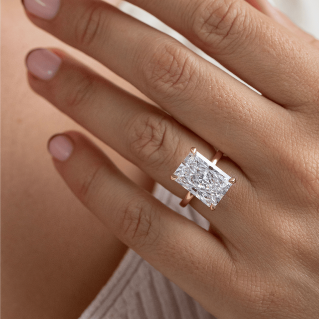 8.63 Carat Lab Grown Radiant Hidden Halo Engagement Ring In Yellow Gold - Kate