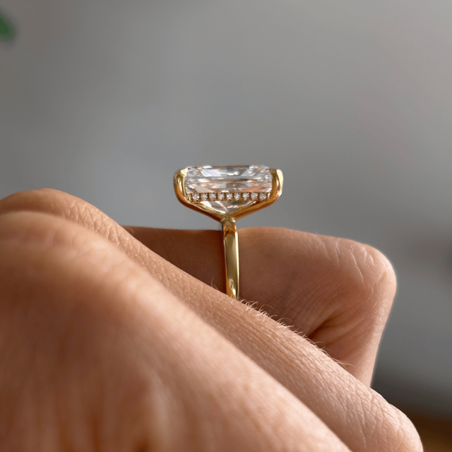 8.63 Carat Lab Grown Radiant Hidden Halo Engagement Ring In Yellow Gold - Kate