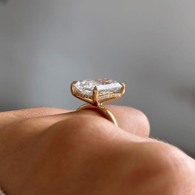 8.63 Carat Lab Grown Radiant Hidden Halo Engagement Ring In Yellow Gold - Kate