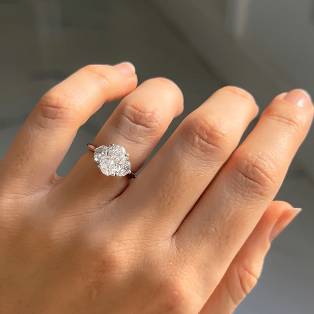 1.80 Carat Oval Diamond Trilogy Platinum Engagement Ring - Moonlight