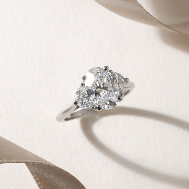 1.80 Carat Oval Diamond Trilogy Platinum Engagement Ring - Moonlight