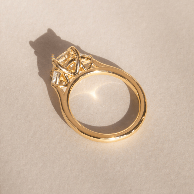 1.50 Carat Cushion Yellow Diamond Trilogy Yellow Gold Engagement Ring - Manilla