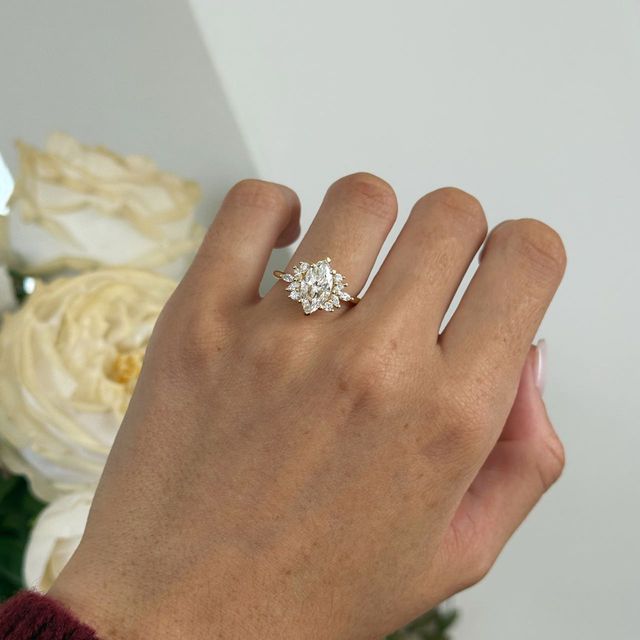 1.80 Carat Marquise Diamond Cluster Yellow Gold Engagement Ring - Holly