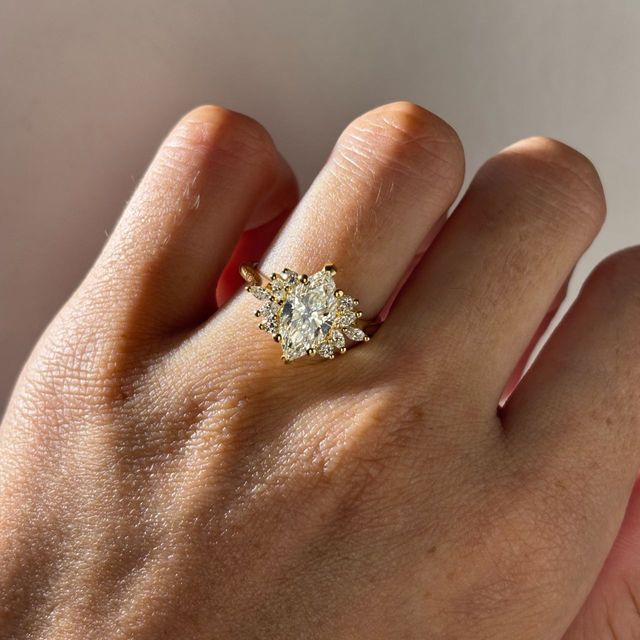 1.80 Carat Marquise Diamond Cluster Yellow Gold Engagement Ring - Holly