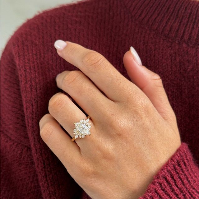 1.80 Carat Marquise Diamond Cluster Yellow Gold Engagement Ring - Holly