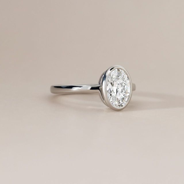 1.50 Carat Lab Grown Oval Diamond Bezel Solitaire Ring In Platinum - Chloe