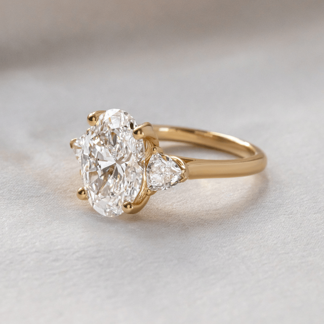4.00 Carat Lab Grown Oval Diamond Trilogy Yellow Gold Engagement Ring - Ciara