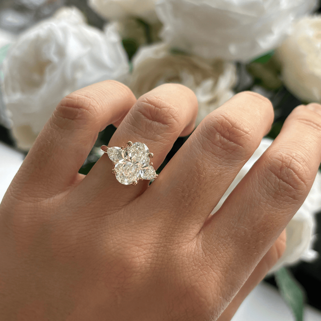 4.00 Carat Lab Grown Oval Diamond Trilogy Yellow Gold Engagement Ring - Ciara