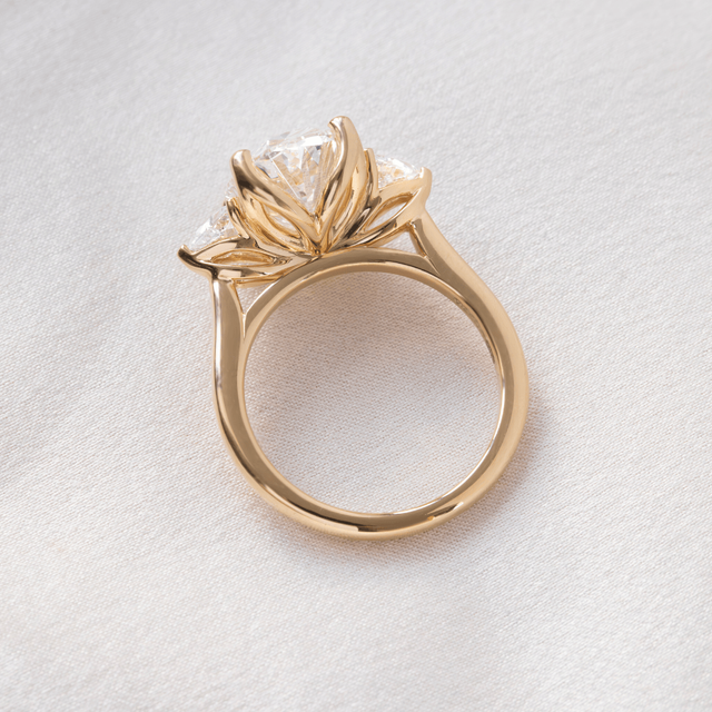 4.00 Carat Lab Grown Oval Diamond Trilogy Yellow Gold Engagement Ring - Ciara