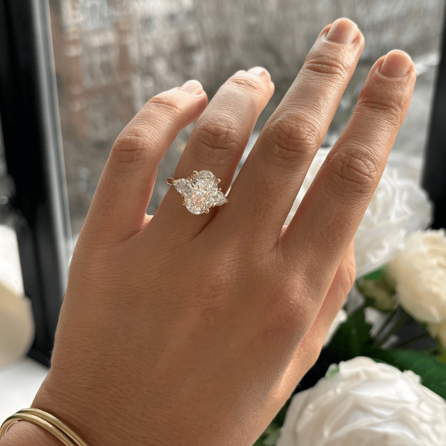 4.00 Carat Lab Grown Oval Diamond Trilogy Yellow Gold Engagement Ring - Ciara