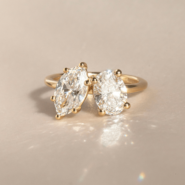 Toi Et Moi Lab Grown Oval And Marquise Diamond Engagement Ring In Yellow Gold