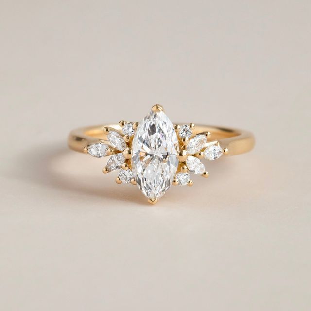 1.00 Carat Marquise Diamond Cluster Engagement Ring In Yellow Gold - Holly