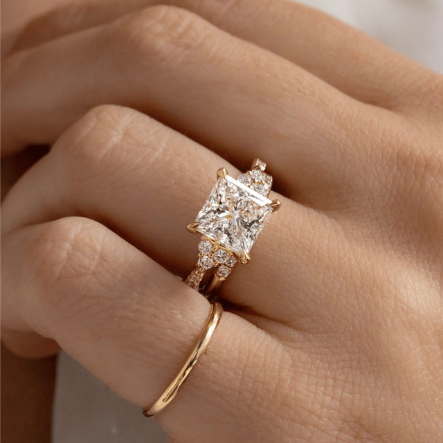 3.10 Carat Princess Diamond Cluster Yellow Gold Engagement Ring - Mithrial