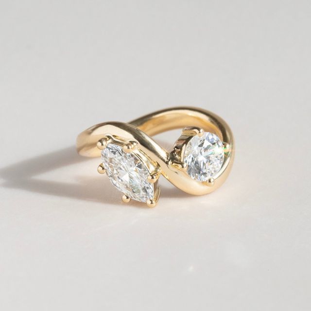 Moi Et Toi Round And Marquise Diamond Engagement Ring In Yellow Gold