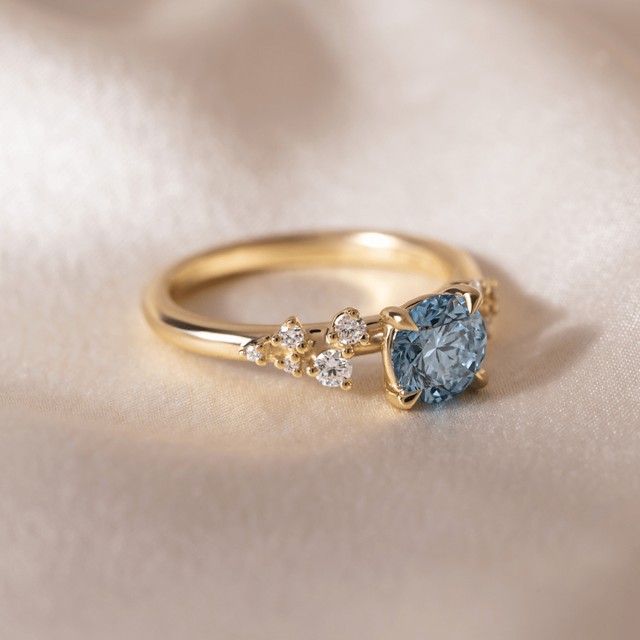 1.00 Carat Round Blue Fancy Diamond Cluster Yellow Gold Engagement Ring - Morning Star