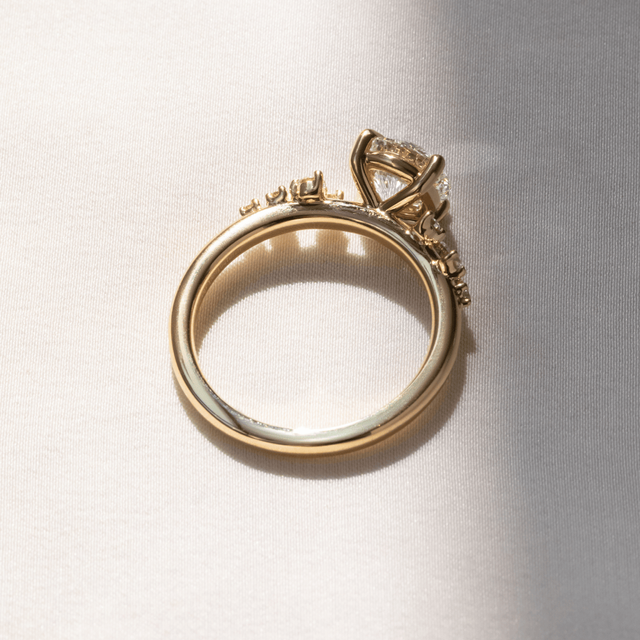 1.50 Carat Round Diamond Cluster Yellow Gold Engagement Ring - Morning Star