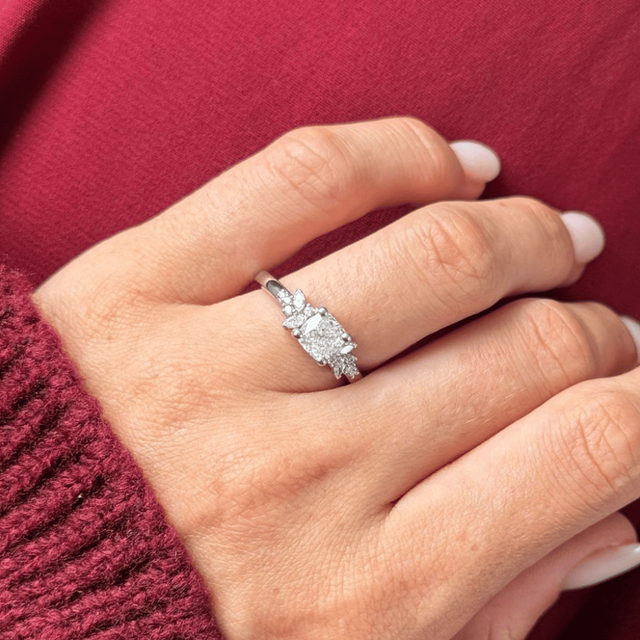 1.00 Carat Cushion Diamond Cluster Platinum Engagement Ring - Sphinx