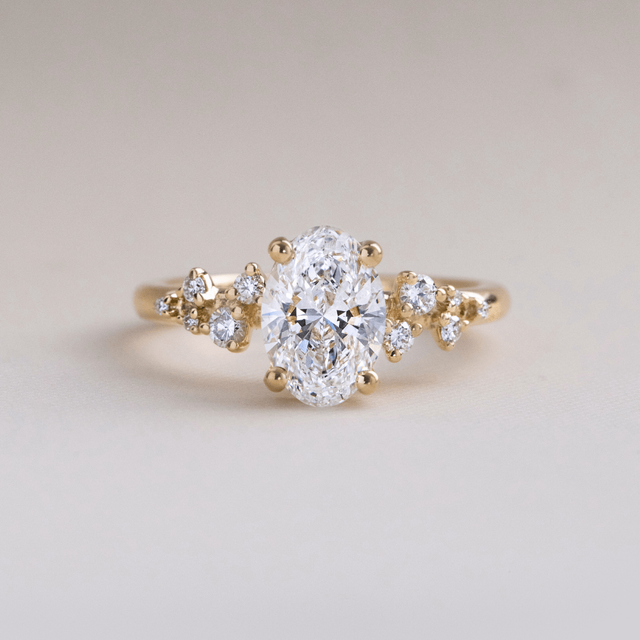1.50 Carat Lab Grown Oval Diamond Cluster Engagement Ring In Yellow Gold - Morning Star