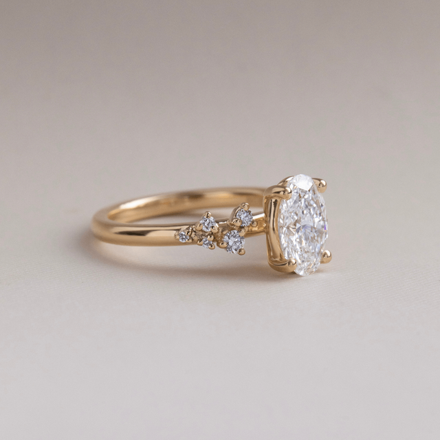 1.50 Carat Lab Grown Oval Diamond Cluster Engagement Ring In Yellow Gold - Morning Star