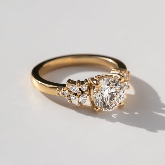 1.60 Carat Round Diamond Cluster Yellow Gold Engagement Ring - Sphinx