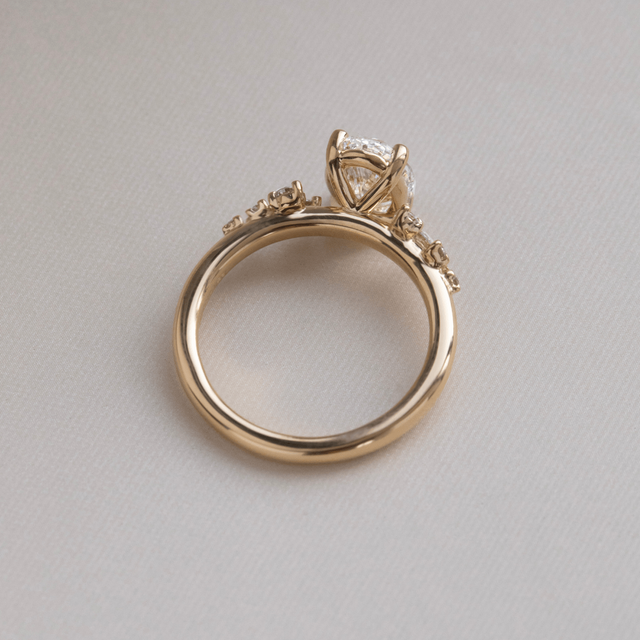 1.50 Carat Lab Grown Oval Diamond Cluster Engagement Ring In Yellow Gold - Morning Star