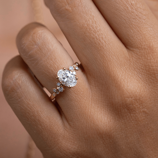 1.50 Carat Lab Grown Oval Diamond Cluster Engagement Ring In Yellow Gold - Morning Star