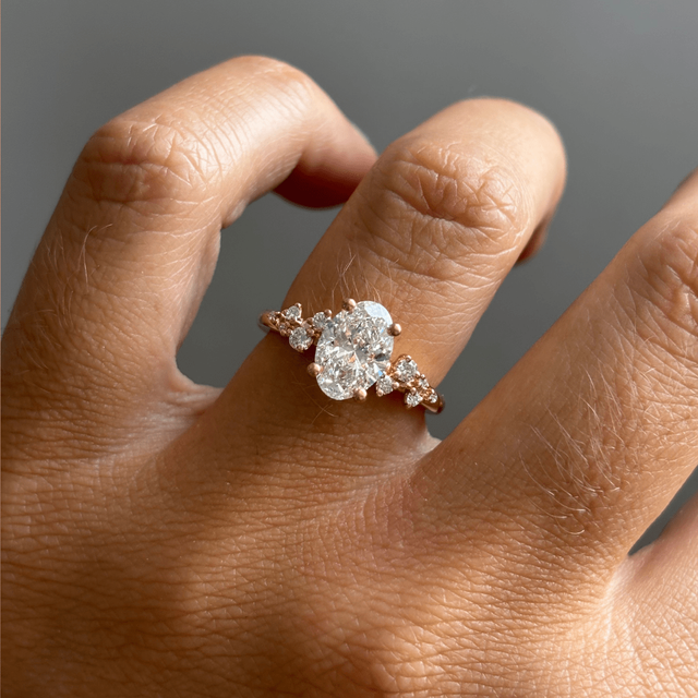 1.50 Carat Lab Grown Oval Diamond Cluster Engagement Ring In Yellow Gold - Morning Star
