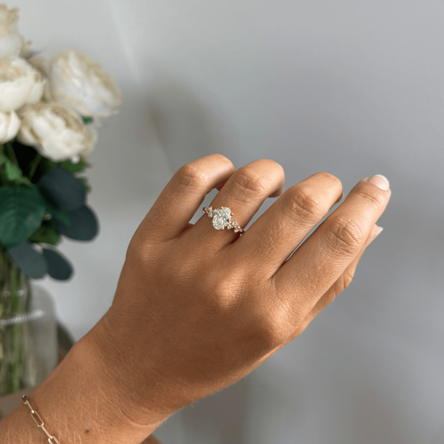 1.50 Carat Lab Grown Oval Diamond Cluster Engagement Ring In Yellow Gold - Morning Star
