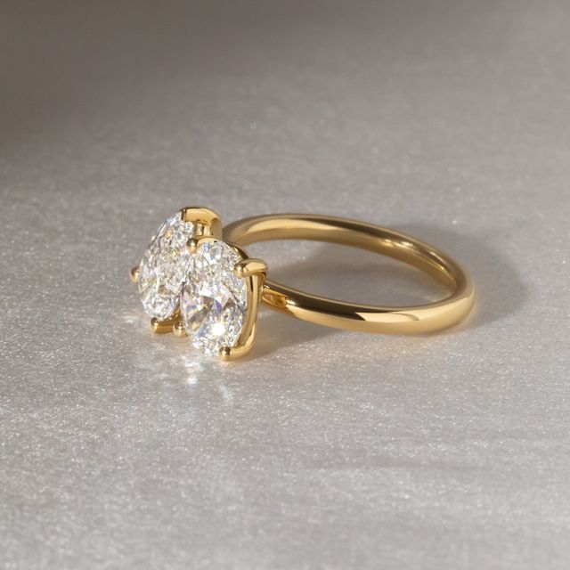 Toi Et Moi Lab Grown Oval And Pear Diamond Yellow Gold Engagement Ring