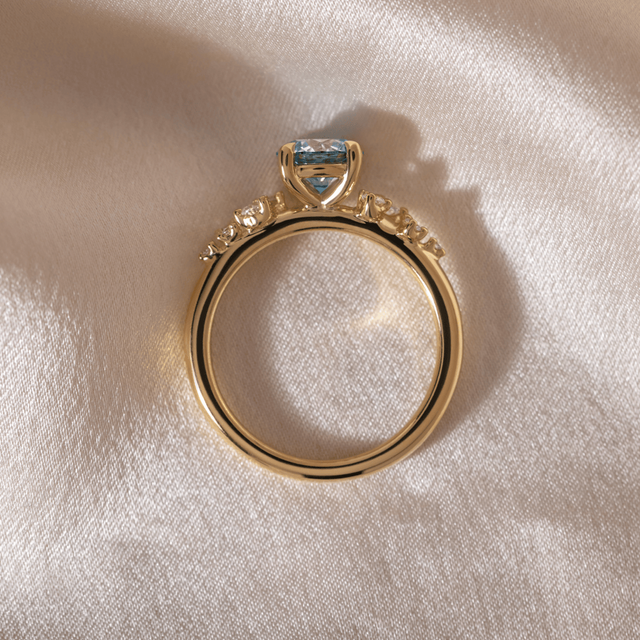 1.00 Carat Round Blue Fancy Diamond Cluster Yellow Gold Engagement Ring - Morning Star