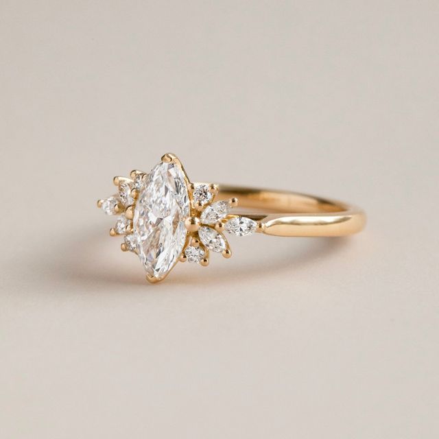 1.00 Carat Marquise Diamond Cluster Engagement Ring In Yellow Gold - Holly
