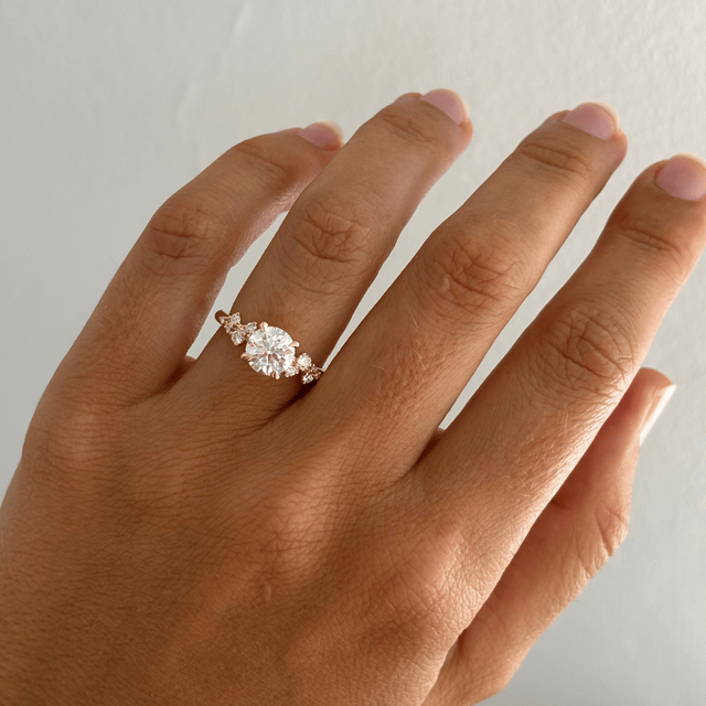 1.50 Carat Round Diamond Cluster Yellow Gold Engagement Ring - Morning Star