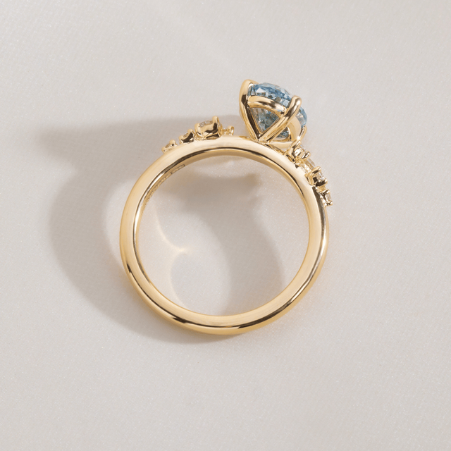 2.00 Carat Oval Blue Diamond Cluster Yellow Gold Engagement Ring - Morning Star