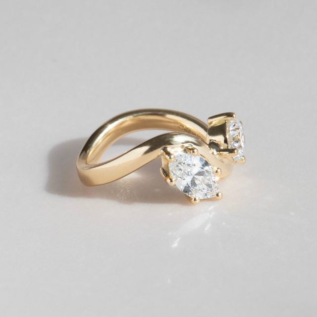 Moi Et Toi Round And Marquise Diamond Engagement Ring In Yellow Gold