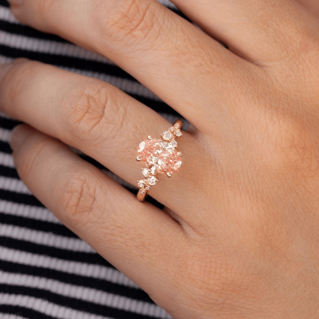 2.00 Carat Oval Pink Diamond Cluster Yellow Gold Engagement Ring - Morning Star