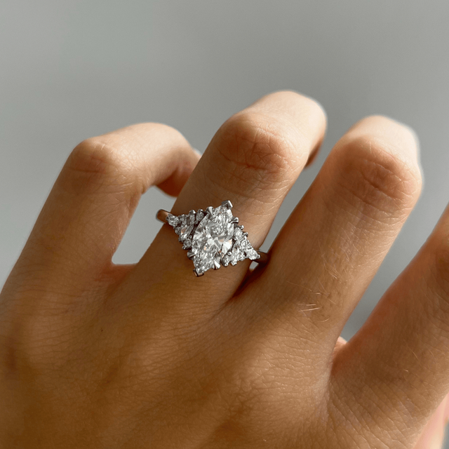 1.50 Carat Oval Diamond Cluster Engagement Ring In Platinum - Lucia