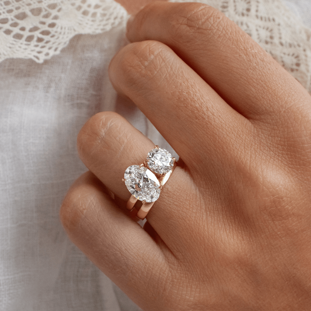 4.10 Carat Oval And Round Diamond Toi Et Moi Yellow Gold Engagement Ring