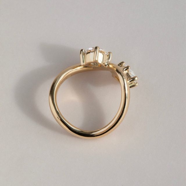 Moi Et Toi Round And Marquise Diamond Engagement Ring In Yellow Gold