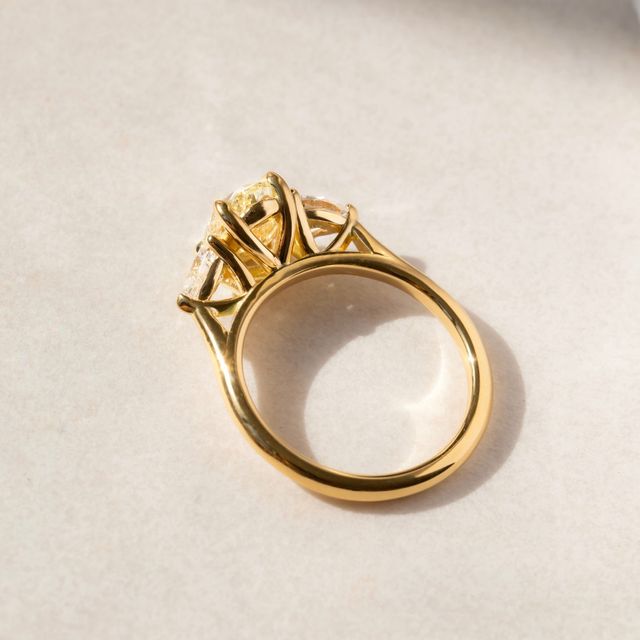 1.76 Carat Oval Yellow Diamond Trilogy Engagement Ring In Yellow Gold - Amaya