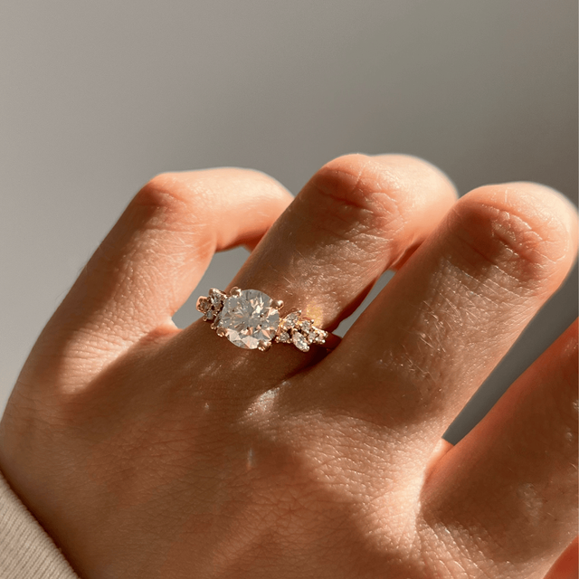 1.60 Carat Round Diamond Cluster Yellow Gold Engagement Ring - Sphinx